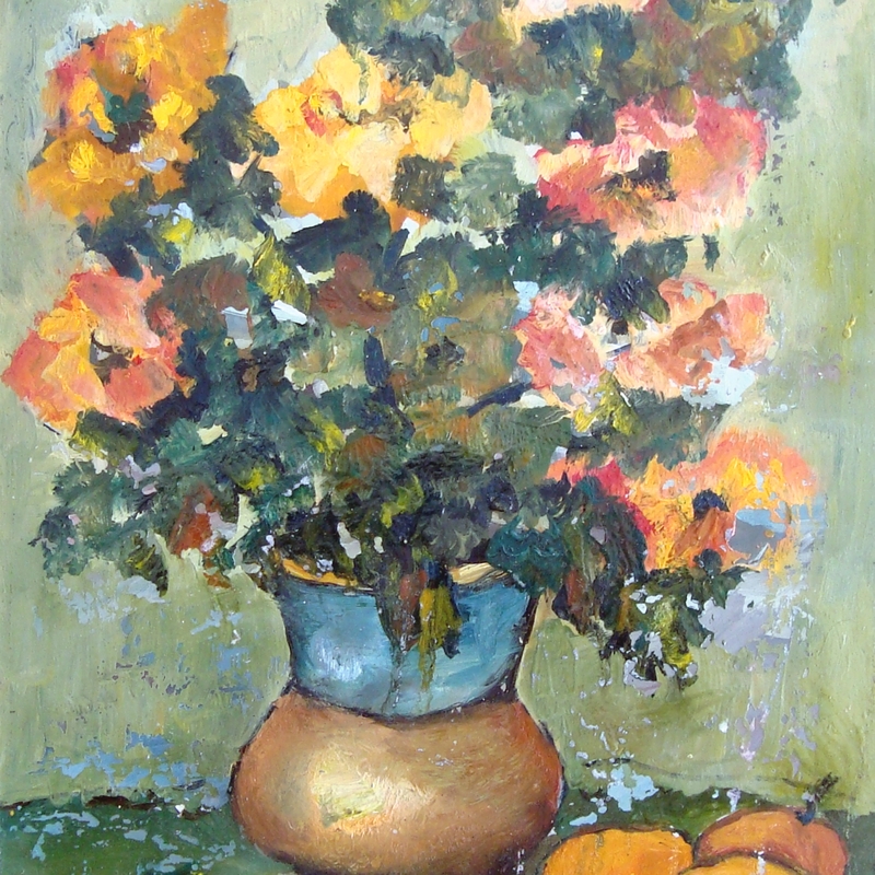 Flori în vas de lut, ulei pe pânză, 40x32 cm-2004